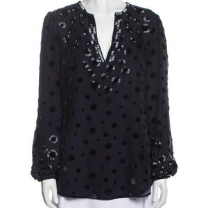 Tory Burch Angela Navy Silk Beaded Top